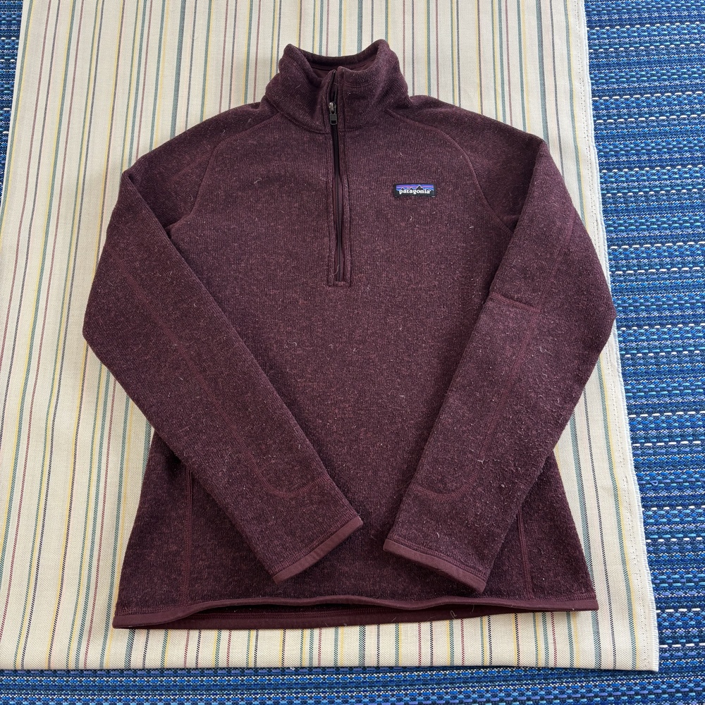 Patagonia Sweater Womens Medium Maroon Red Fleece 1/4 Zip Mock Neck Pullover Top
